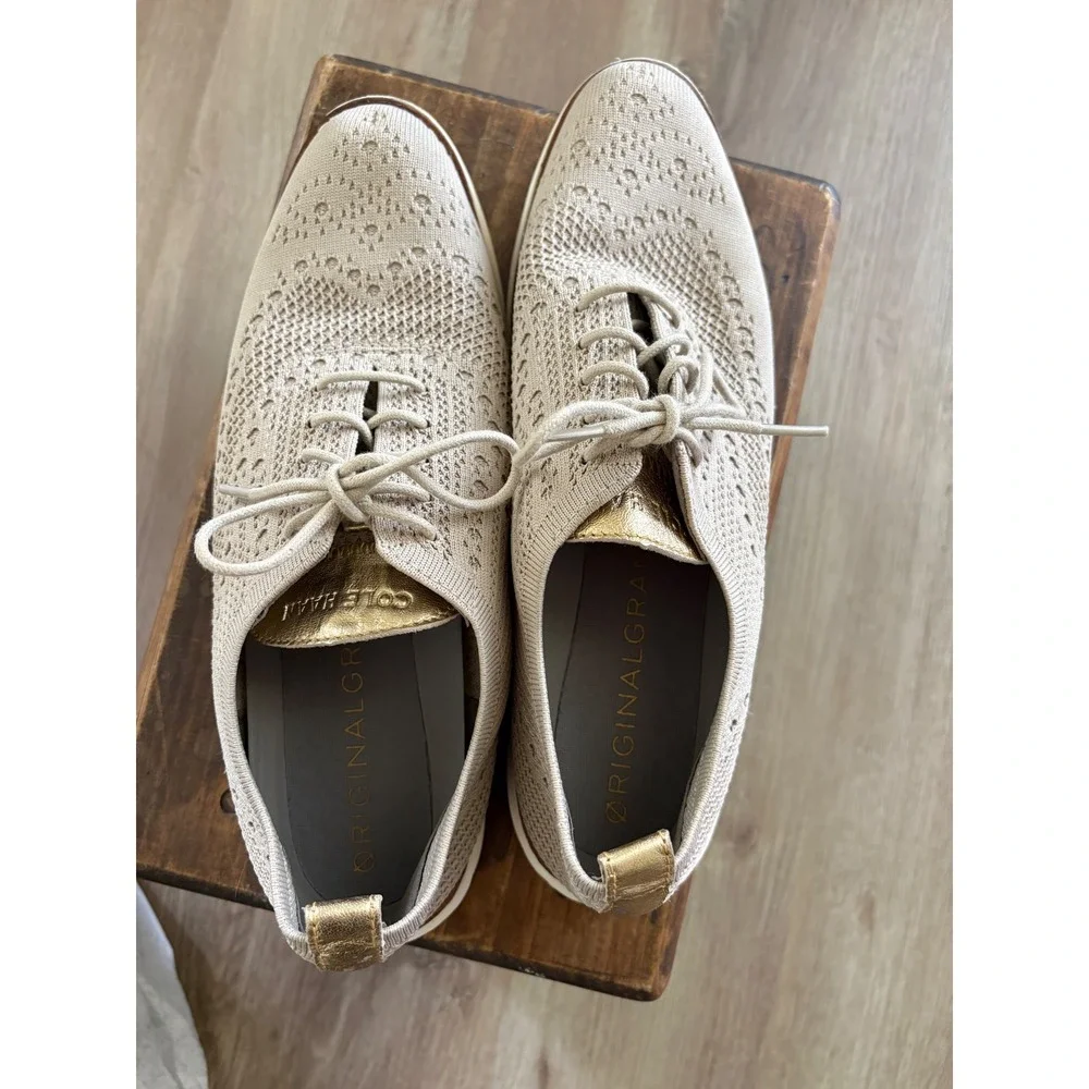 Cole Haan Womens 2.ZEROGRAND Stitchlite Wingtip Oxfords Beige Gold Size 10